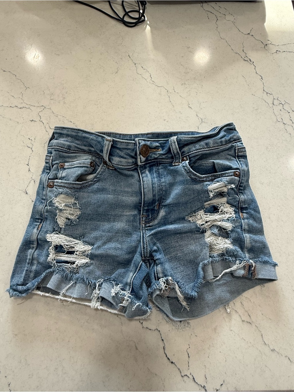 American Eagle Next Level Stretch Light Wash Distressed Cutoff Shorts 4